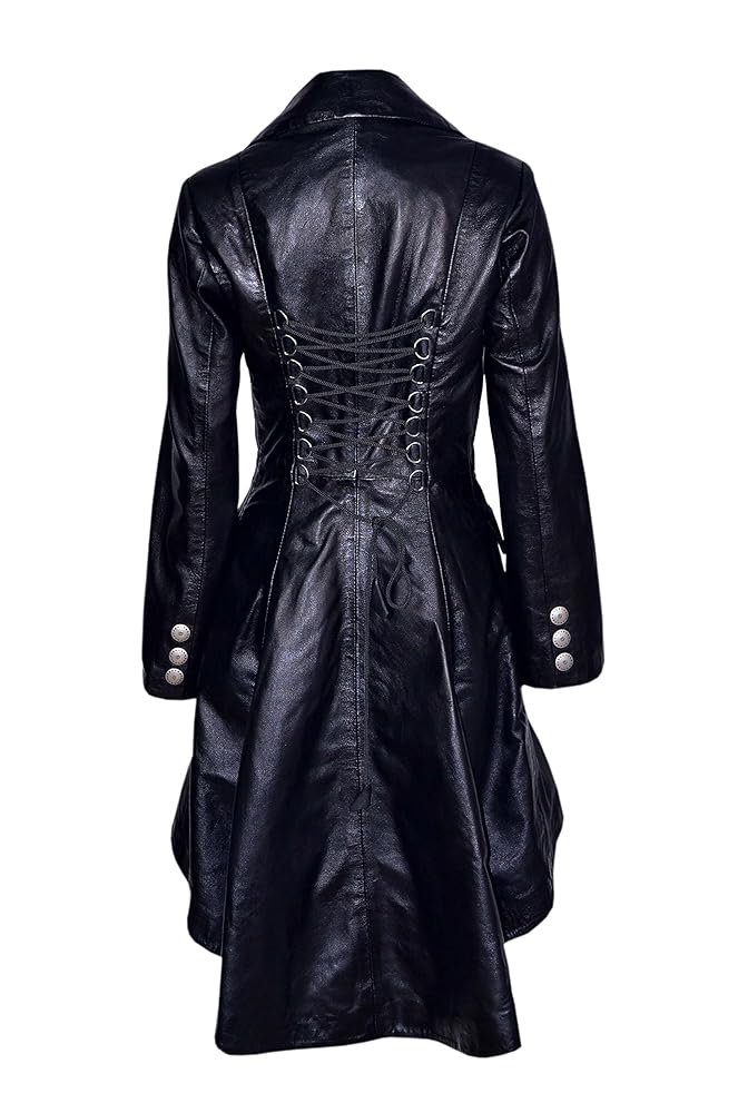 激レア goa 00s gimmick trench coat black Mens Genuine Black Leather Trench Coat Steampunk Leather